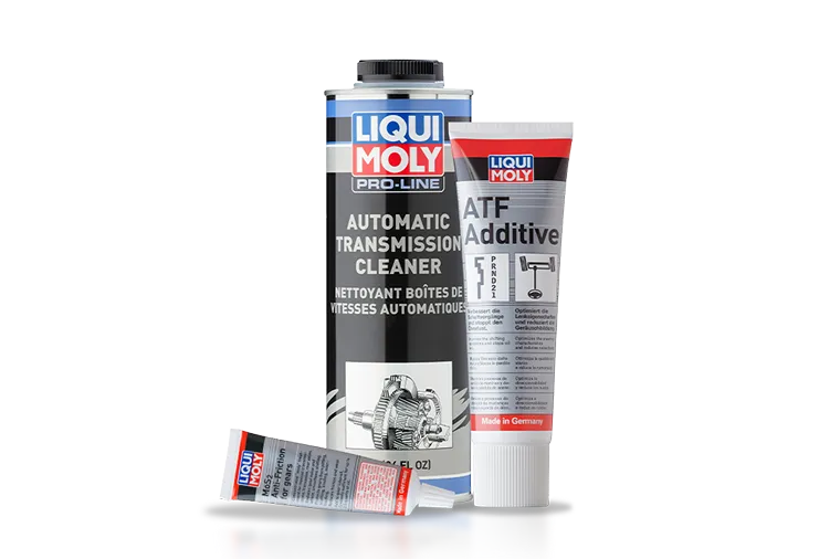 LIQUI MOLY automatic transmission cleaner and ATF additive in tubes, with one tube lying in front. 